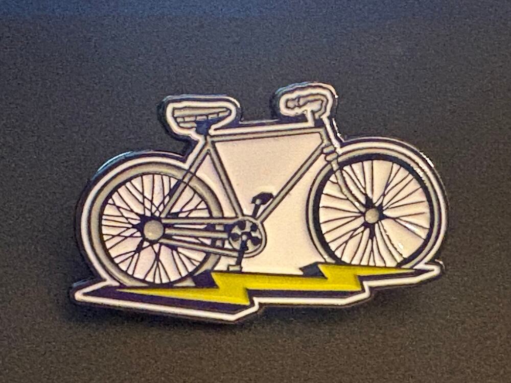 NWOT Metal Bicycle Yellow Lightning Bolt Enamel Lapel Pin